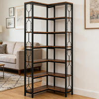 BÜCHERREGAL Schwarz/Braun 7 Ebenen Eckregal 60/60/200 cm - Schwarz, Holzwerkstoff (60/200/60cm) - PANGIVO
