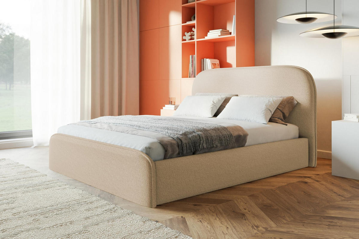 BETT 90x200 - Polsterbett mit Bettkasten und Metallrahmen - Modern Betten - Kuscheliger Catch-Me-Stoff - Kollektion Vienna - Beige - Beige, Holz/Textil (90/200cm) - Alpi-Möbel