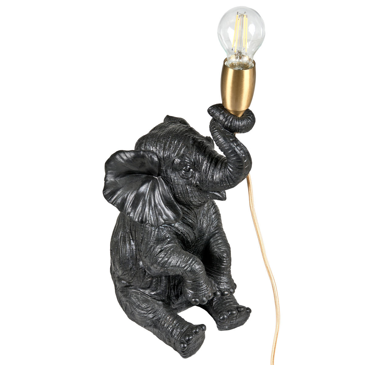 TISCHLAMPE Elefant Schwarz Fortuna - Messingfarben/Schwarz, Kunststoff (24/15/37cm) - Beliani