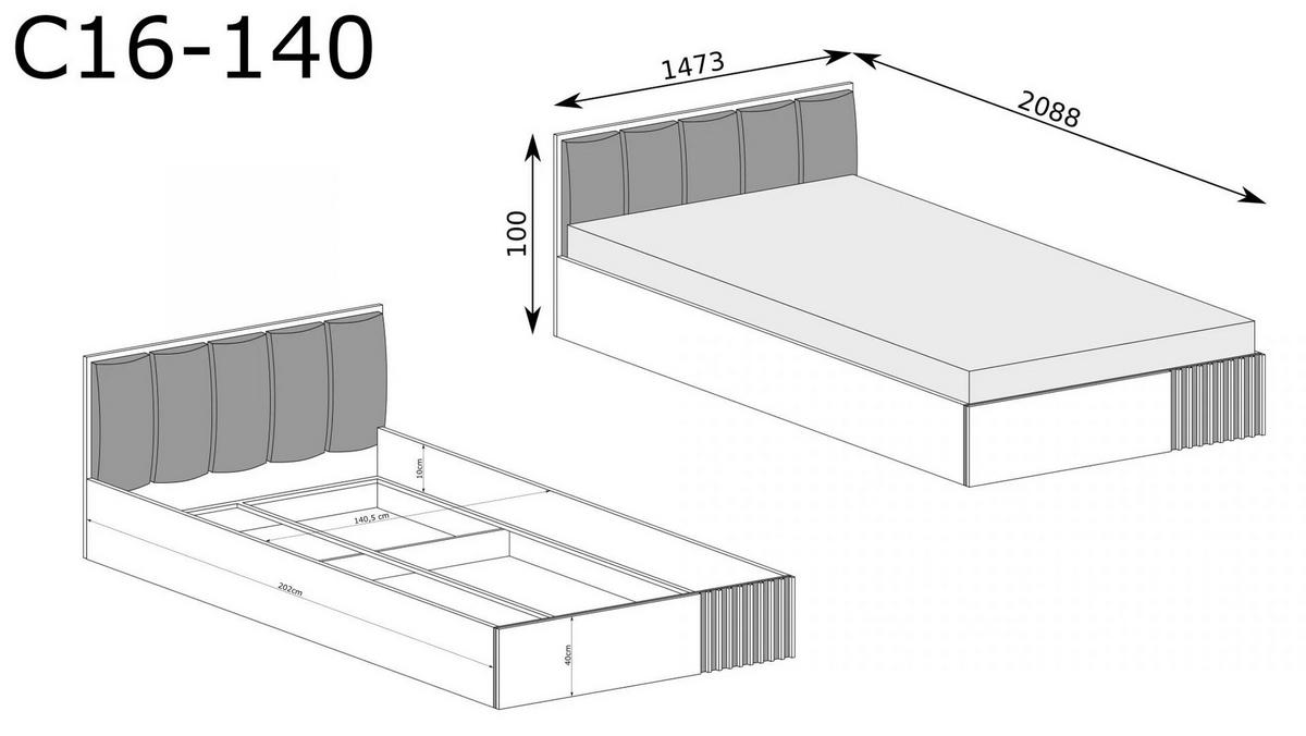 BETT CALI C-16 - Eiche Artisan, Holzwerkstoff - Meblini