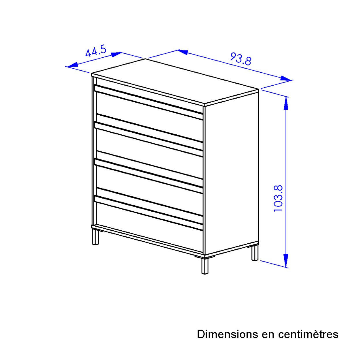 KOMMODE 4 Schubladen MIMIZAN - Französische Herstellung - 94/45/104 cm - Eichefarben, Holzwerkstoff (45/104/94cm) - Calicosy
