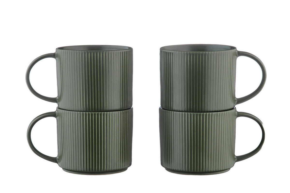 BECHER Scandi 500ml - 4er-Set - Olive - Grün, Keramik (0.5L) - Björn