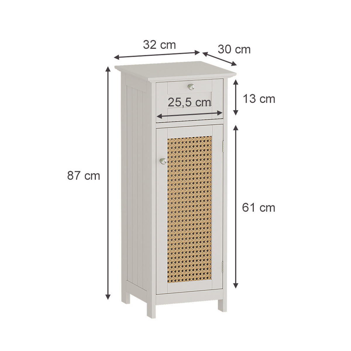 MIDISCHRANK Rosario Weiß 32 x 87 cm mit Tür und Schublade - Weiß, Holzwerkstoff (32/87/30cm) - Vicco