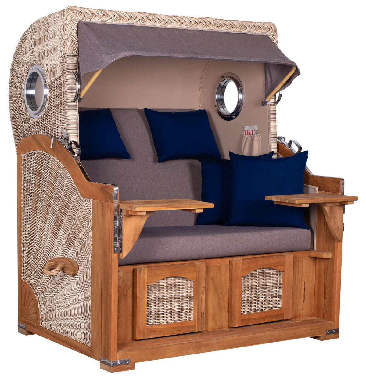 STRANDKORB XXL Düne Grande Teak PE Shell - Braun/Grau, Metall (142/170/95cm) - Mr. Deko