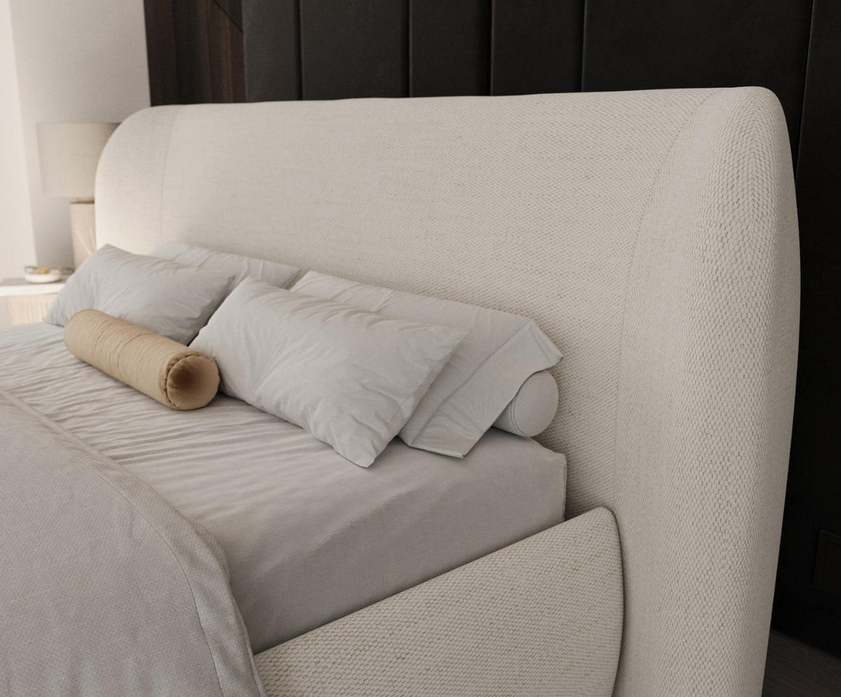 POLSTERBETT Bellano mit Stauraum 200/200 cm Creme im Modesto Stoff - Creme/Schwarz, Holz/Holzwerkstoff (200/200cm) - AltaBeds