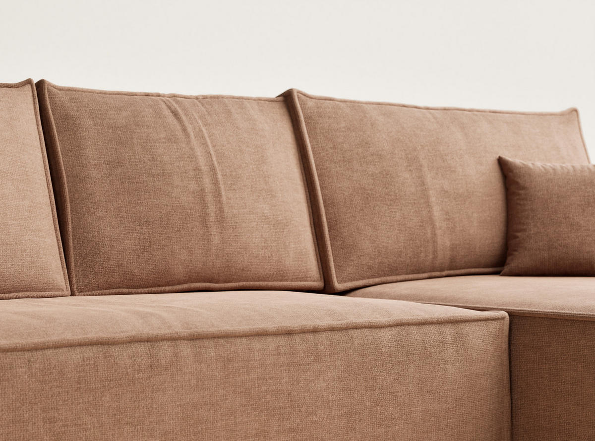 ECKSOFA Maze Hellbraun Chenille-Stoff - Rechts Seite - Hellbraun/Schwarz, Holz/Holzwerkstoff (294/185cm) - Maison de Reve