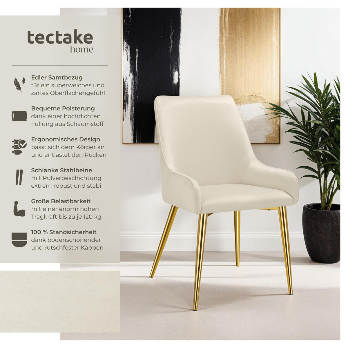 POLSTERSTUHL 2er Set Avane 52 x 61 x 89 cm beige - Beige, Textil (52/89/61cm) - tectake