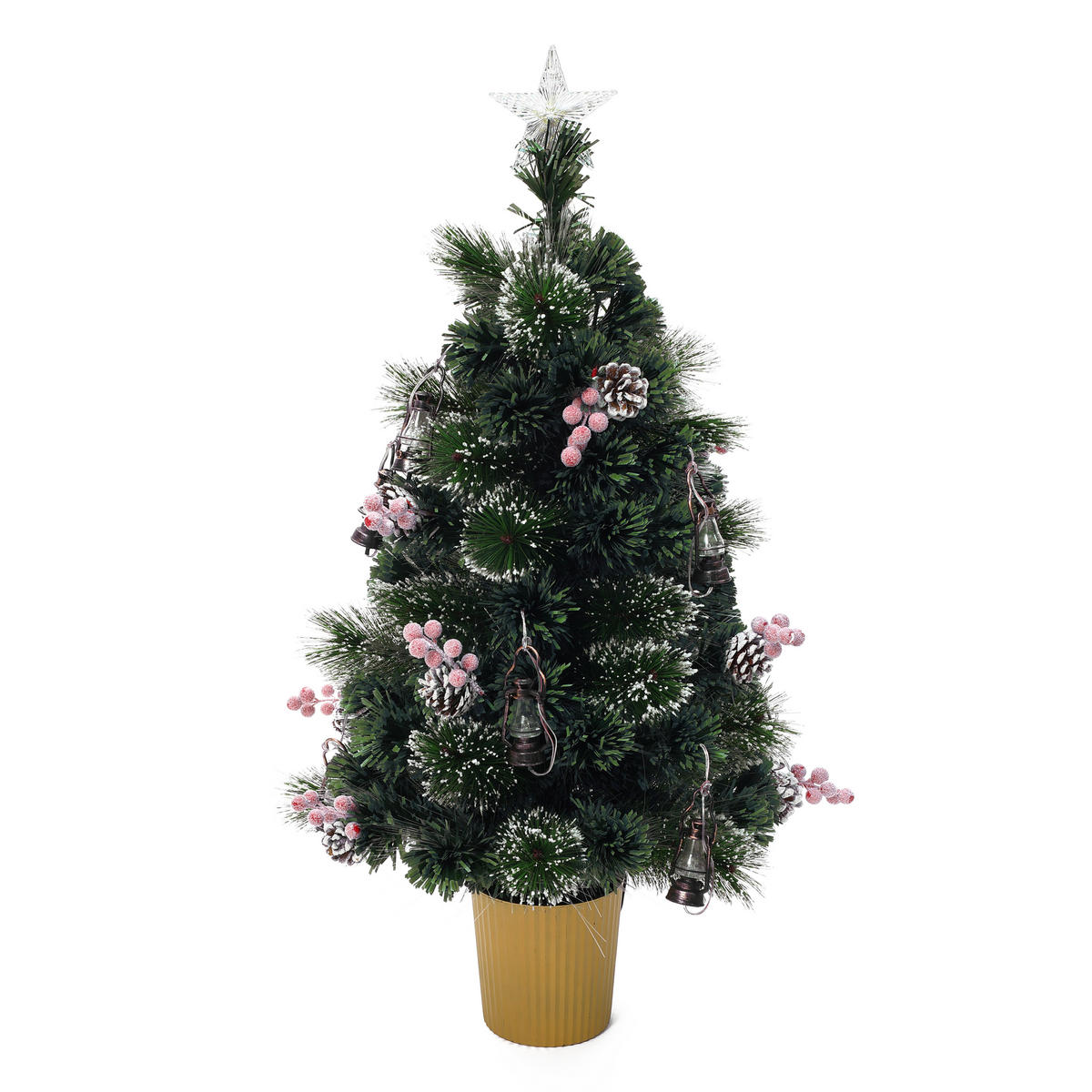 GLASFASER Weihnachtsbaum 95 cm mit LED & Mini-Laternen - Grün, Kunststoff (95cm) - Hometopia