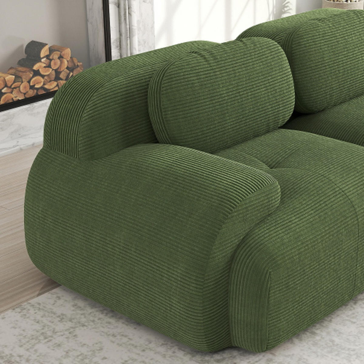 SOFA mit gebogenen Armlehnen und ohne Montage Grün aus Cord 208x178x75 cm - Grün, Textil (178/75/208cm) - Luhomfu