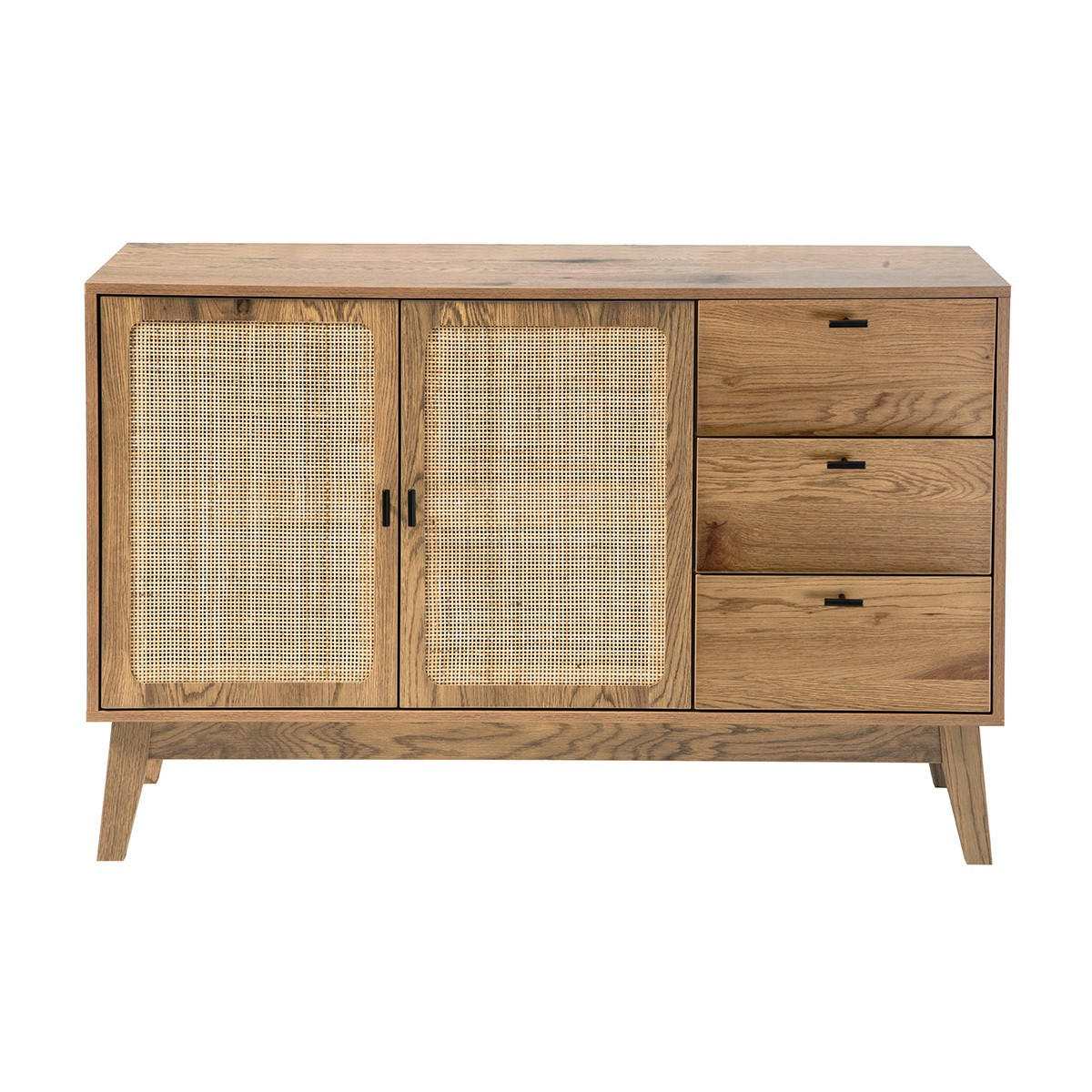 SIDEBOARD mit 2 Türen und 3 Schubladen mit Rattan-Fronten 40/80/120 cm - Eschefarben, Holzwerkstoff (40/80/46cm) - Calicosy
