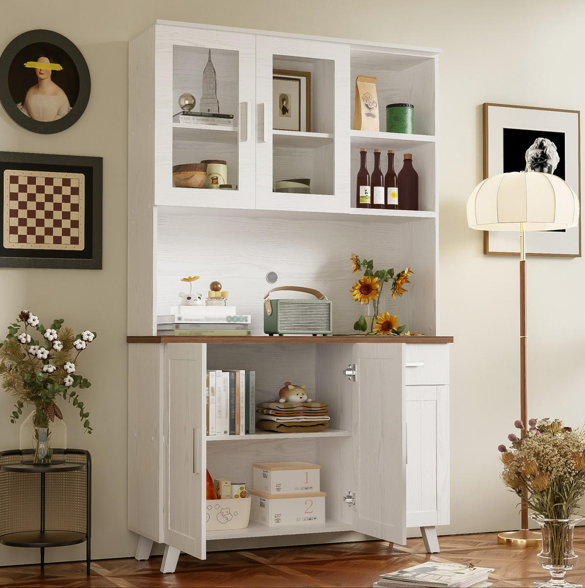 ANRICHTE Hochschrank 114/40/190 cm aus Spanplatte mit 5 Türen und Dämpfungsscharnieren Weiß/Braun - Braun, Holzwerkstoff (114/190/40cm) - Modenvie