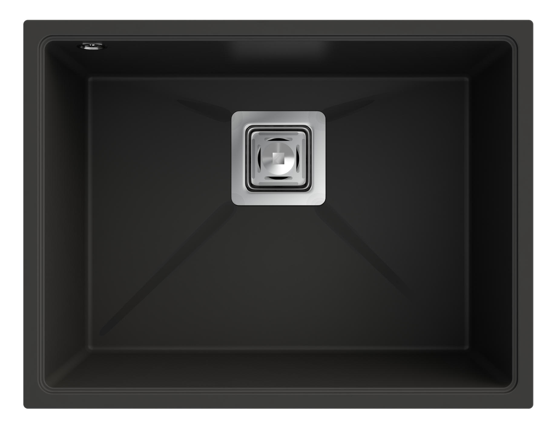 SPÜLBECKEN Napo 55 Farbwahl 550/420 mm Unterbau Granit 3-tlg. Set - Schwarz, Stein (55/42/20cm) - Granitan