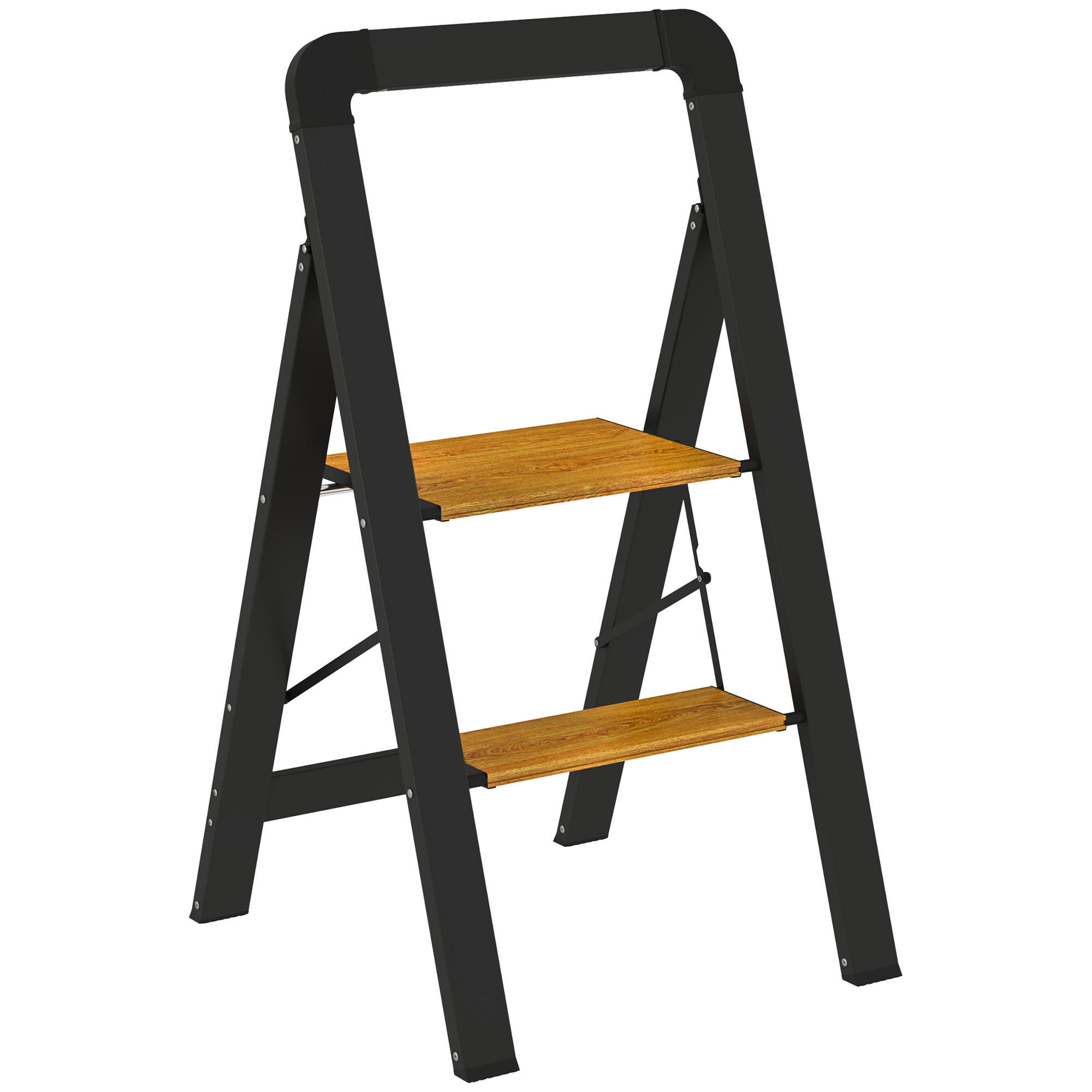 TRITTLEITER Klapptritt mit 2 Stufen Aluminium Schwarz 44,5 x 48 x 86,3 cm - Schwarz, Metall (44.5/48/86.3cm) - HOMCOM