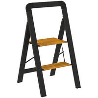 TRITTLEITER Klapptritt mit 2 Stufen Aluminium Schwarz 44,5 x 48 x 86,3 cm - Schwarz, Metall (44.5/48/86.3cm) - HOMCOM
