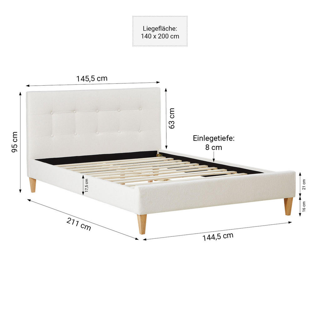 Thumbnail - Homestyle4u Polsterbett, Beige, Textil, 140x200 cm, Schlafzimmer, Betten, Polsterbetten
