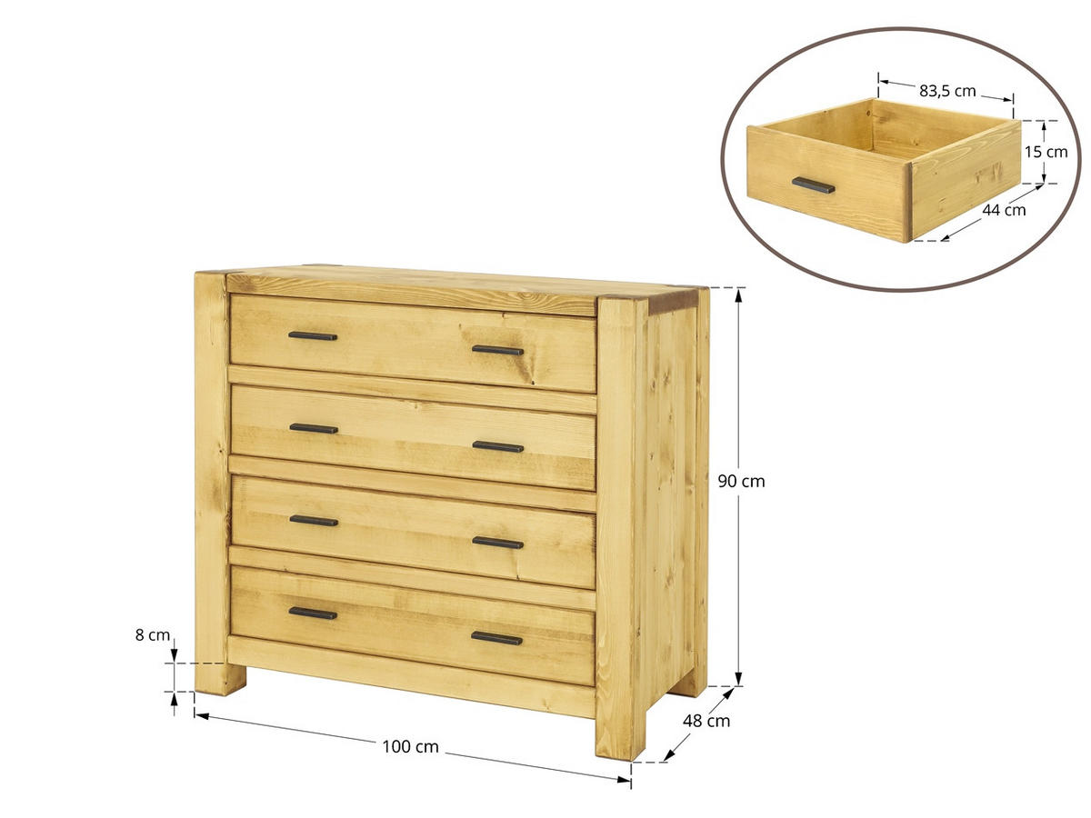 KOMMODE aus Massivholz SARA - Honig, Holz (100/90/48cm) - Seart
