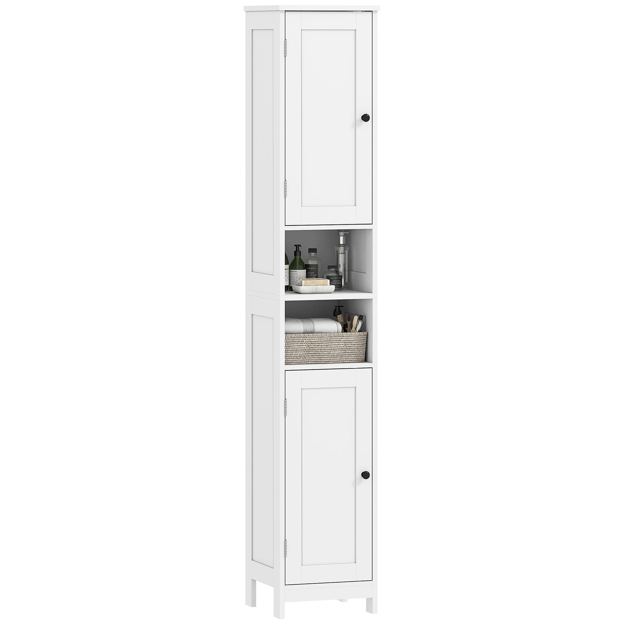 HOCHSCHRANK DE-08494 schlank mit Türen & offenen Regalen Weiß - Weiß, Holzwerkstoff (30/170/30cm) - ComfortXL