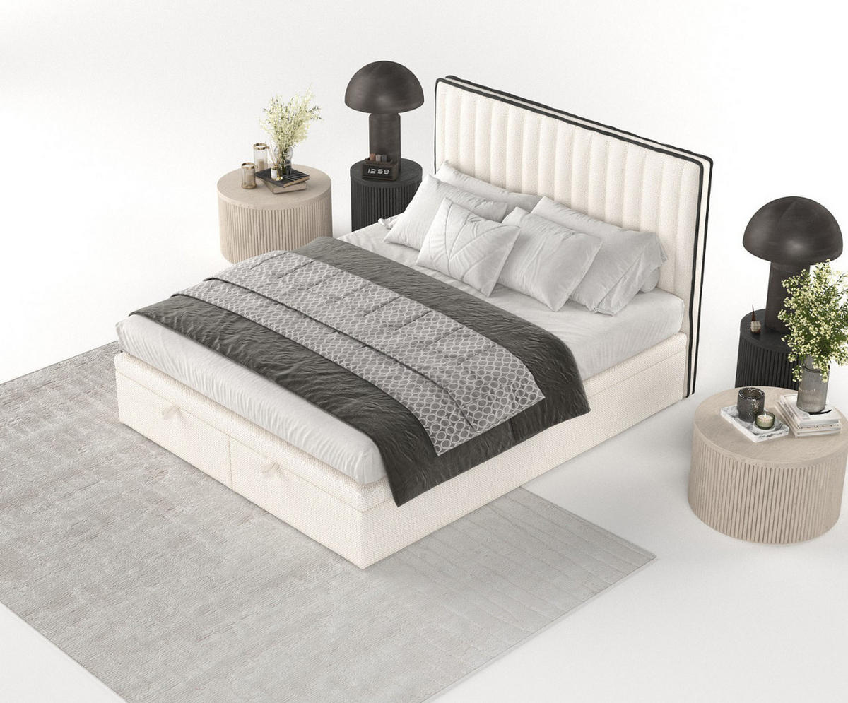 POLSTERBETT Keva mit Stauraum 140/200 cm Creme im Alta Stoff - Creme/Schwarz, Holz/Holzwerkstoff (140/200cm) - AltaBeds