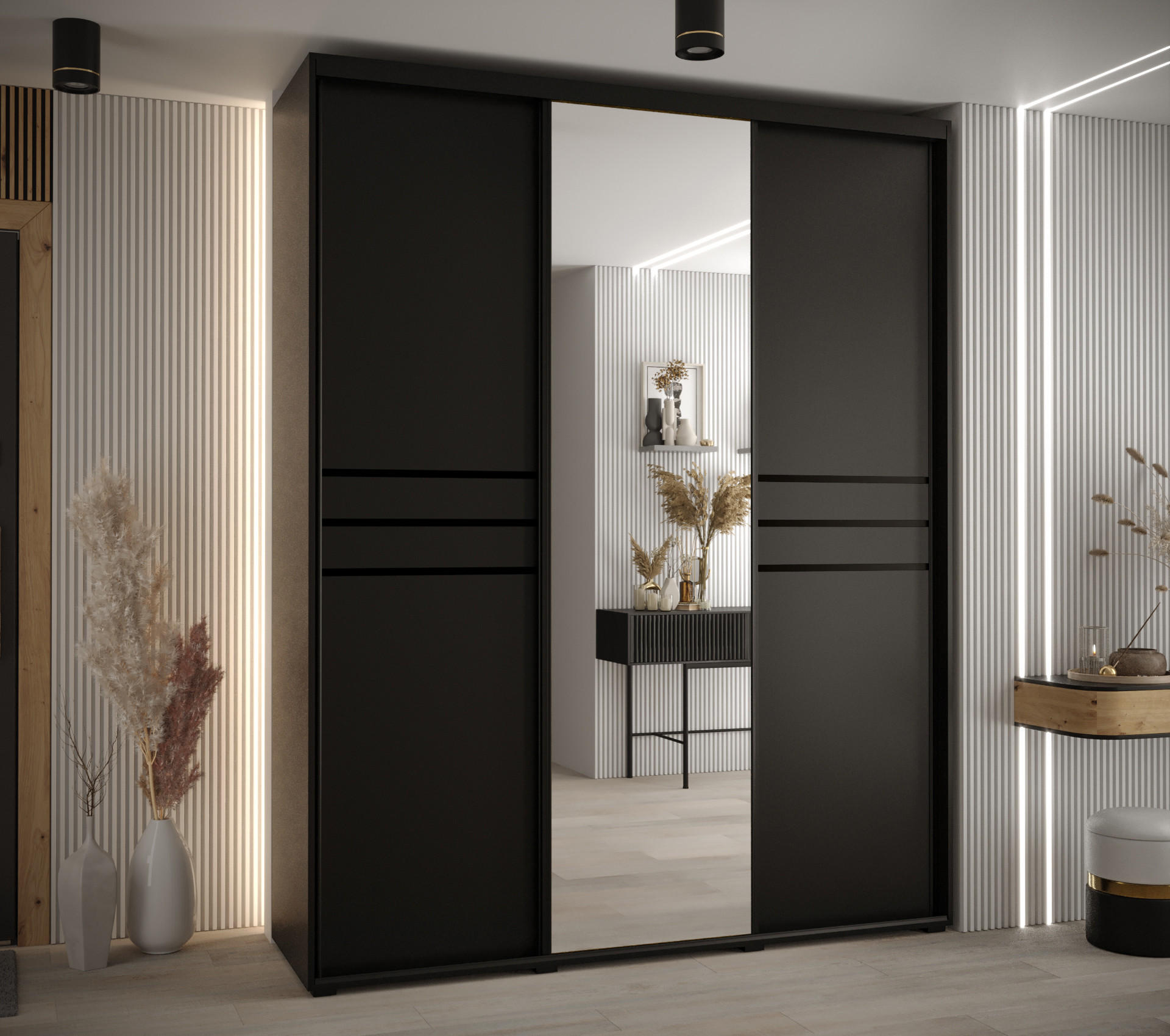 SCHWEBETÜRENSCHRANK 235,2/200/45 3-türig - Schwarz, Holz/Metall (200/235/45cm) - Abiks Möbel