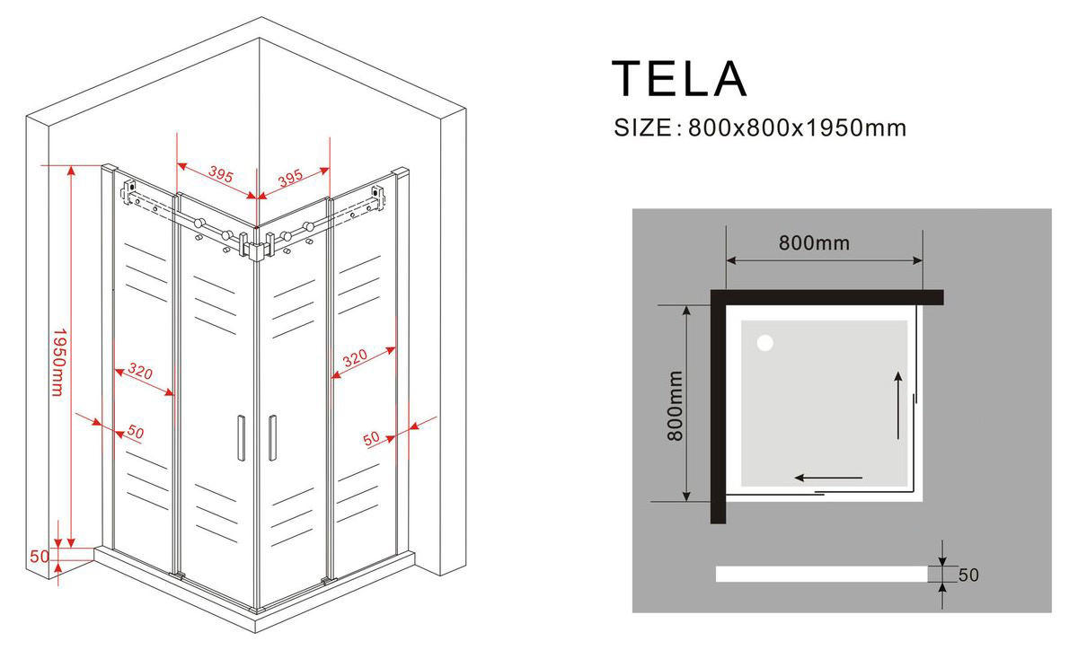 DUSCHKABINE TELA Klar 80 x 80 x 195 cm 8 mm ESG - Klar, Glas (80/80/195cm) - Glasdeals