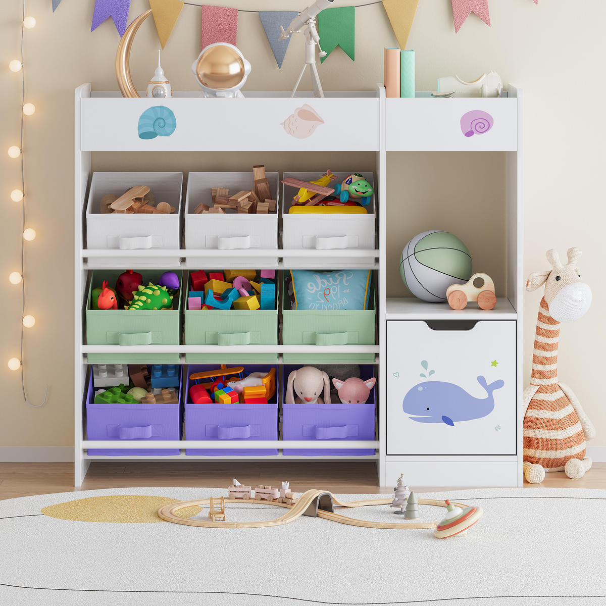 KINDERREGAL Søndreland - Lila/Hellgrün, Holzwerkstoff (90/80/29.5cm) - [en.casa]