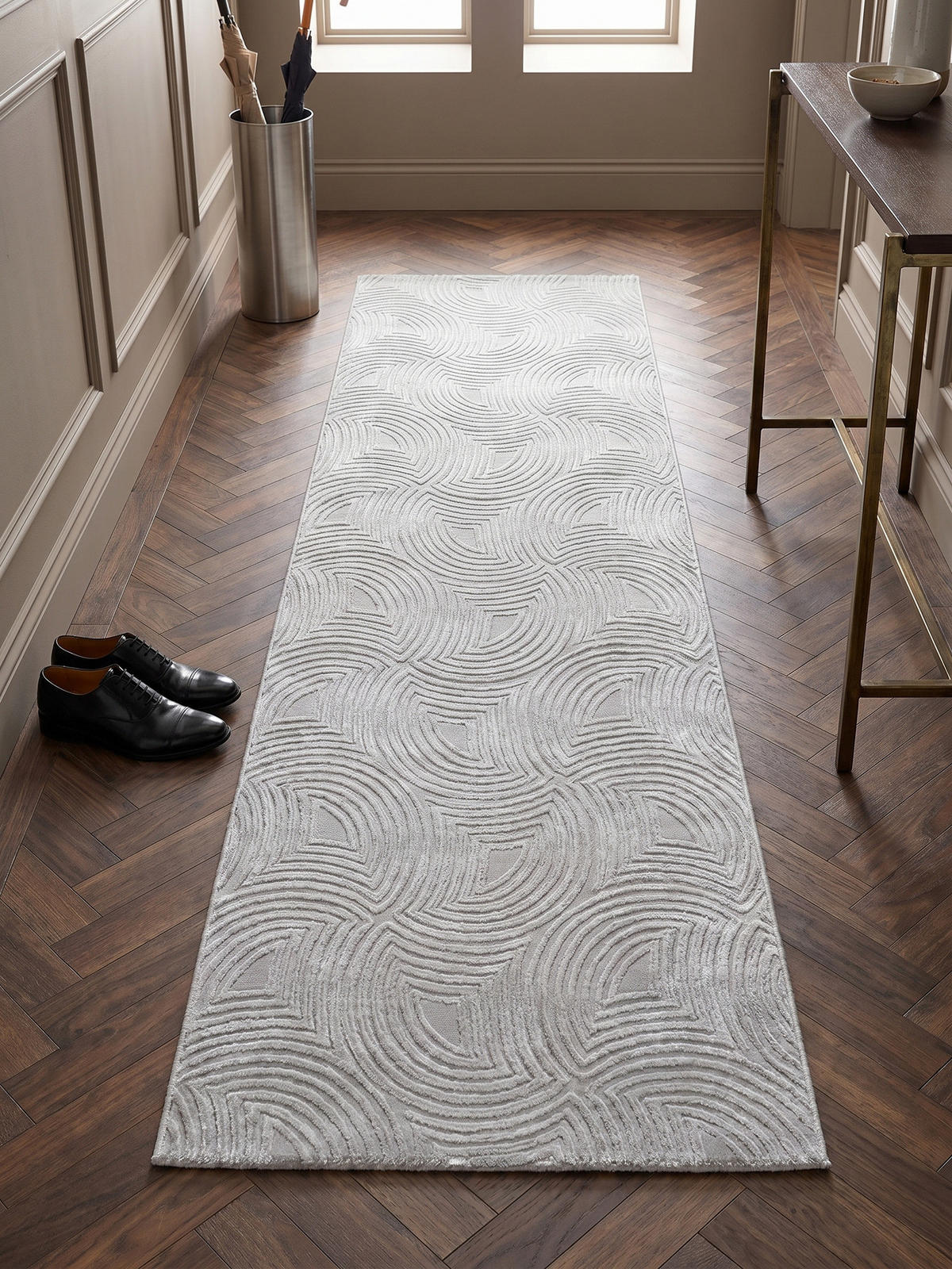 TEPPICH Kurzflor ILLER in Silber, mit 3D-Design, Florhöhe 12 mm, 80 x 250 cm - Silberfarben, Textil (80/250cm) - KADIMA DESIGN