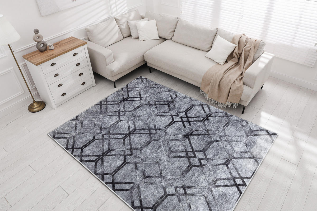 MIRO 51805.803 covor lavabil Geometric, spalier anti-alunecare - gri 80/150 cm - gri, material textil (80/150cm) - rugsX