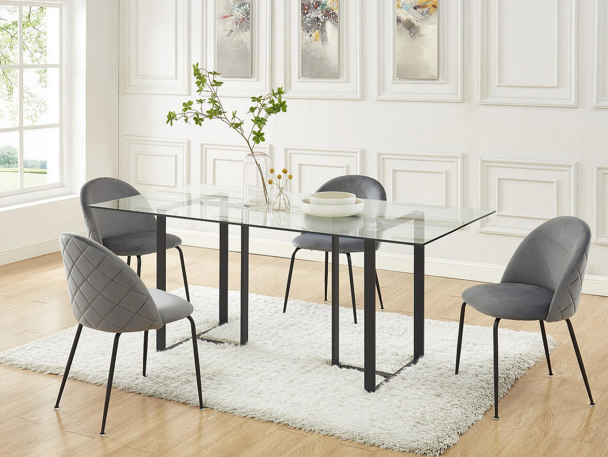 STUHL 6er-Set - Samt & Schwarzer Edelstahl - Grau - MELBOURNE - Grau, Textil (55/77/50cm) - Vente-Unique