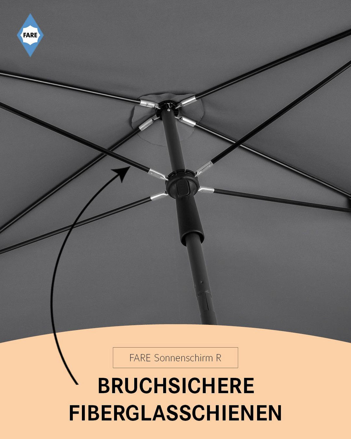 SONNENSCHIRM 122/200/126 cm - Grau, Kunststoff (200/122cm) - FARE