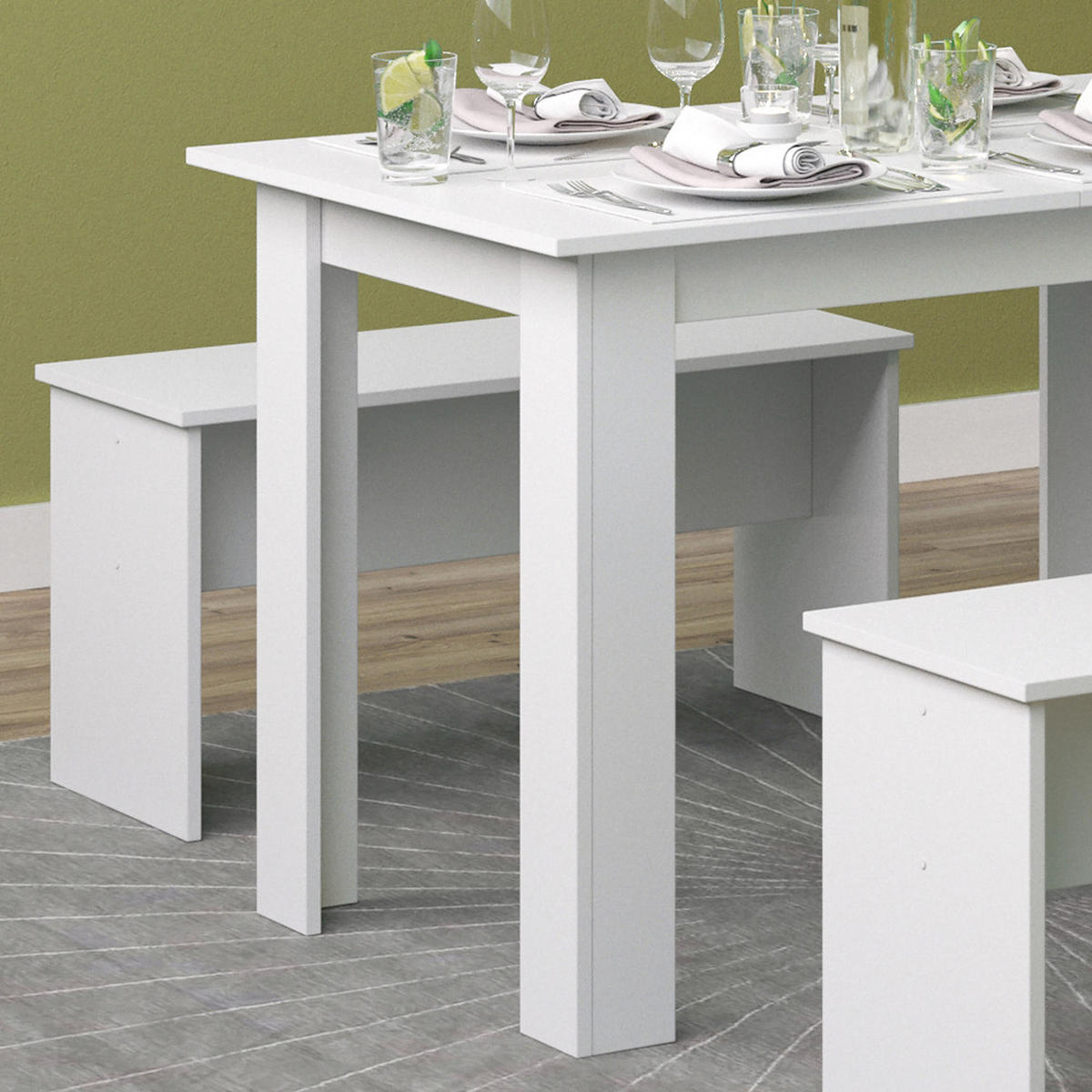 ESSTISCH SET Sentio Weiß 110 x 70 cm mit 2 Bänken - Weiß, Holzwerkstoff (110/73/70cm) - Vicco