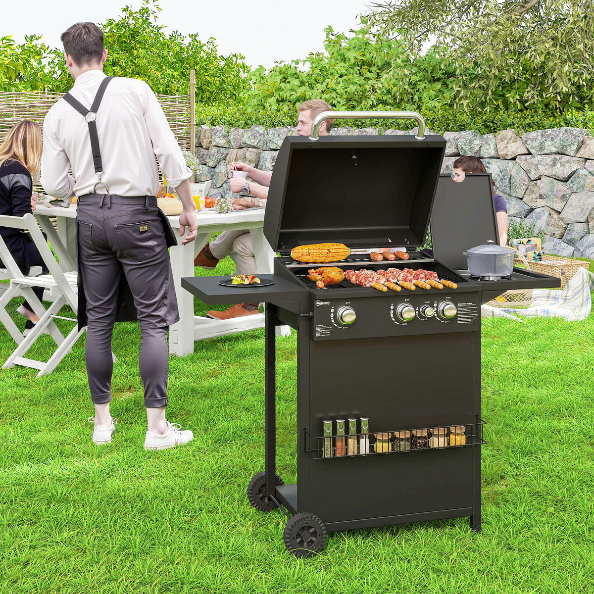 GASGRILL schwarz - Brombeere, Metall (123/98/58cm)