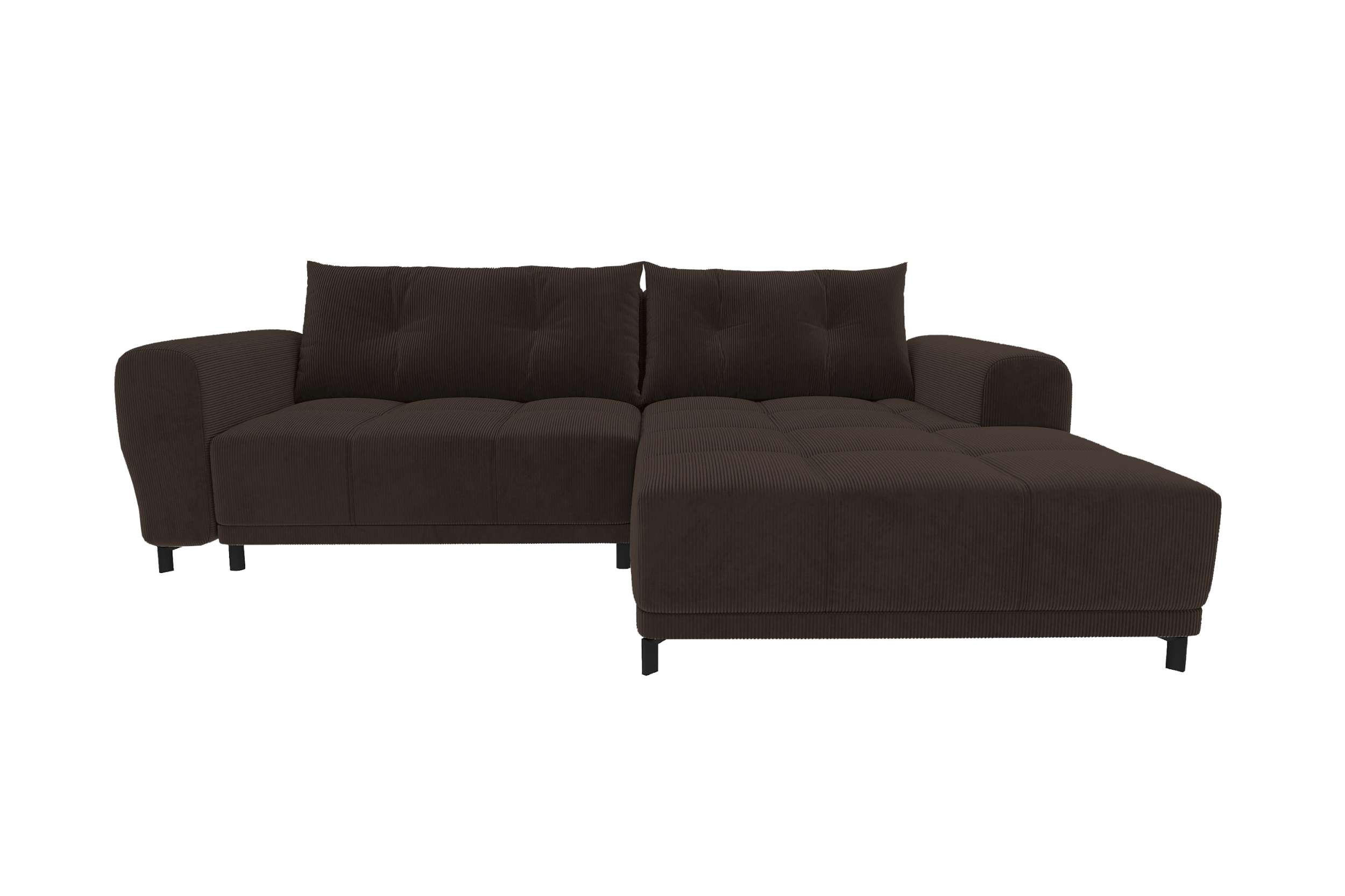 ECKSOFA Massimo Cordstoff Braun inkl. Schlaffunktion Rechts - Schwarz/Braun, Textil/Metall (246/177cm) - 99rooms