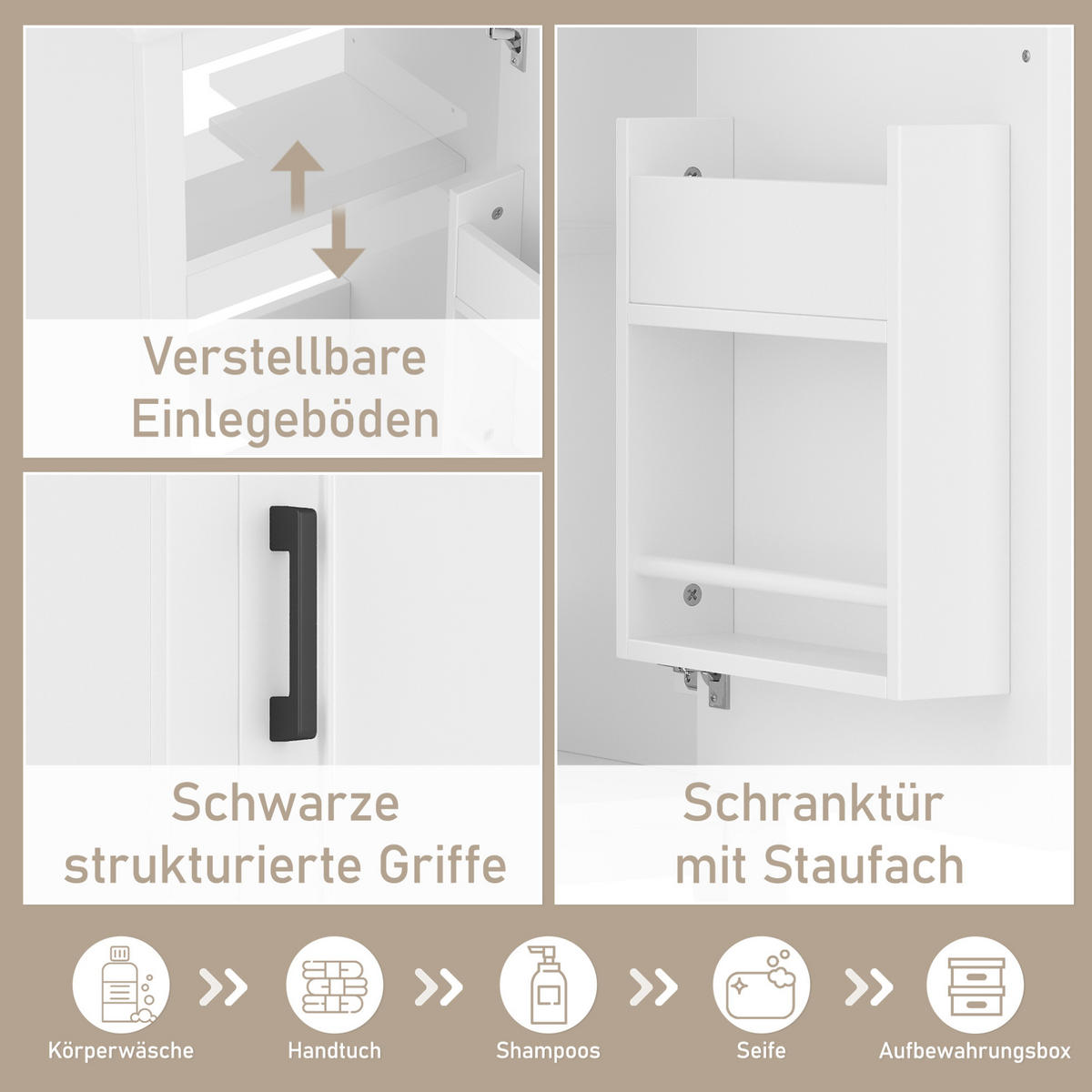 KOMPAKTE Waschtischkombi 51/34/83 cm in Weiß – freistehend mit Keramikbecken - Weiß, Holzwerkstoff (51/83/34cm) - BEAOK