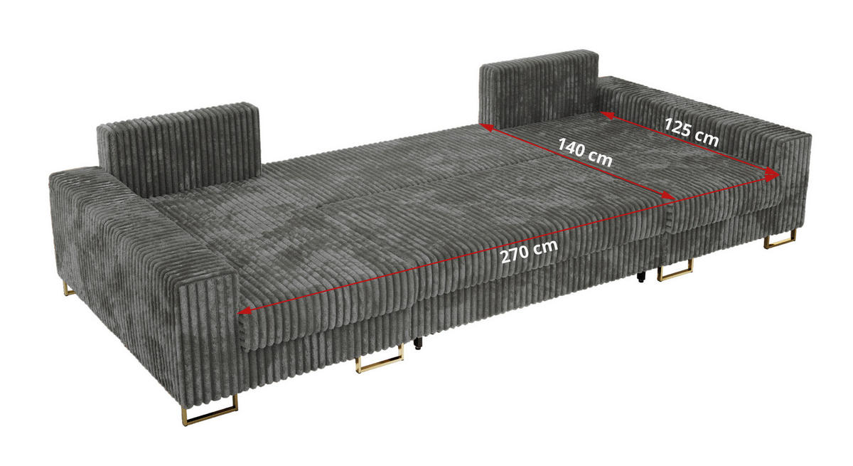 WOHNLANDSCHAFT DORIAN U Cord Dunkelgrau - Dunkelgrau/Goldfarben, Textil/Metall (312/95/138cm) - MKS