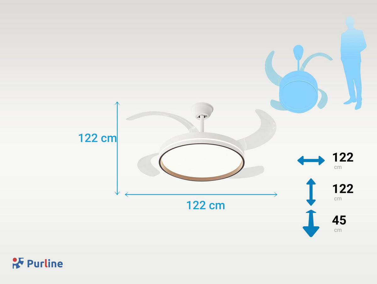LED-DECKENLAMPE Eiche Hell mit integriertem Ventilator 60 W - Hellbraun, Kunststoff (45/122/122cm) - Purline