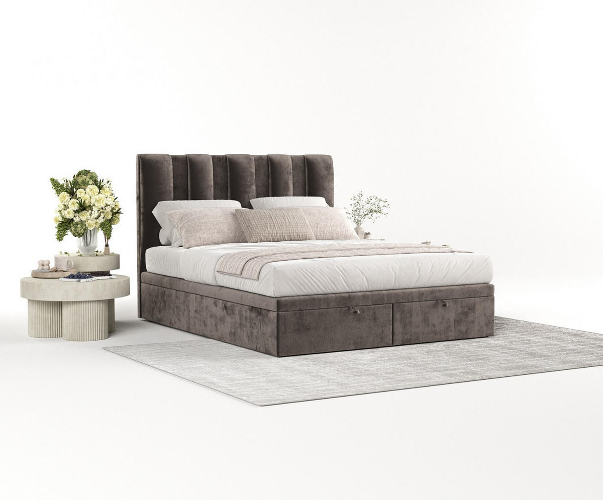 POLSTERBETT Orta mit Stauraum 120/200 cm Braun im Lotta Stoff - Schwarz/Braun, Holz/Holzwerkstoff (120/200cm) - AltaBeds