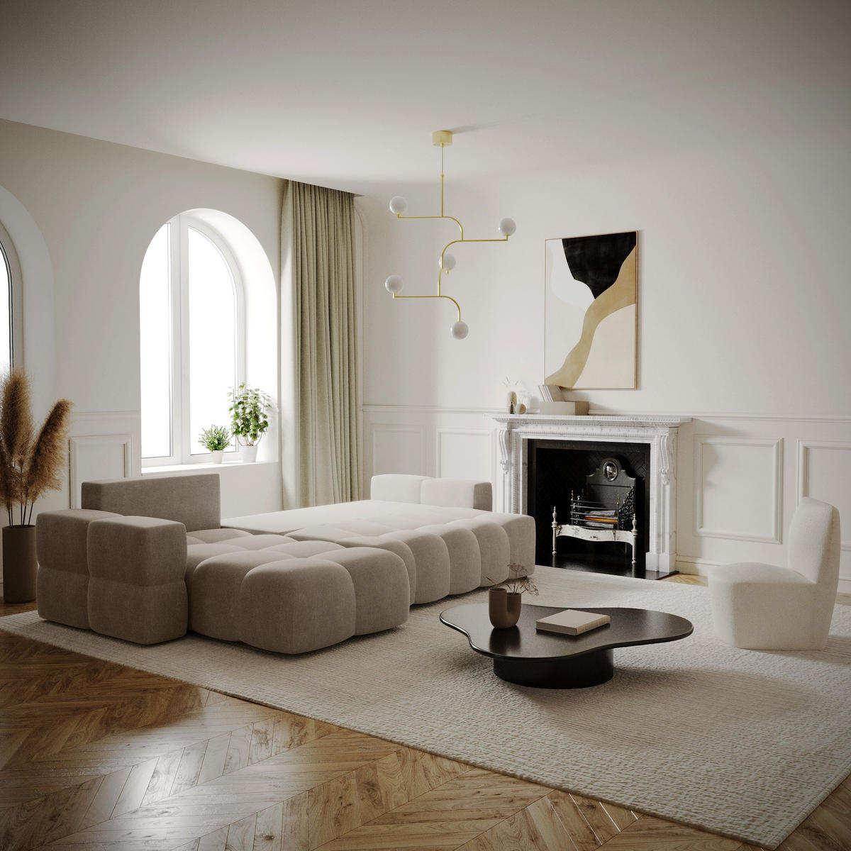 ECKSOFA LINKS Samt Taupe 286cm - Taupe, Textil (169/286cm) - Sia Home