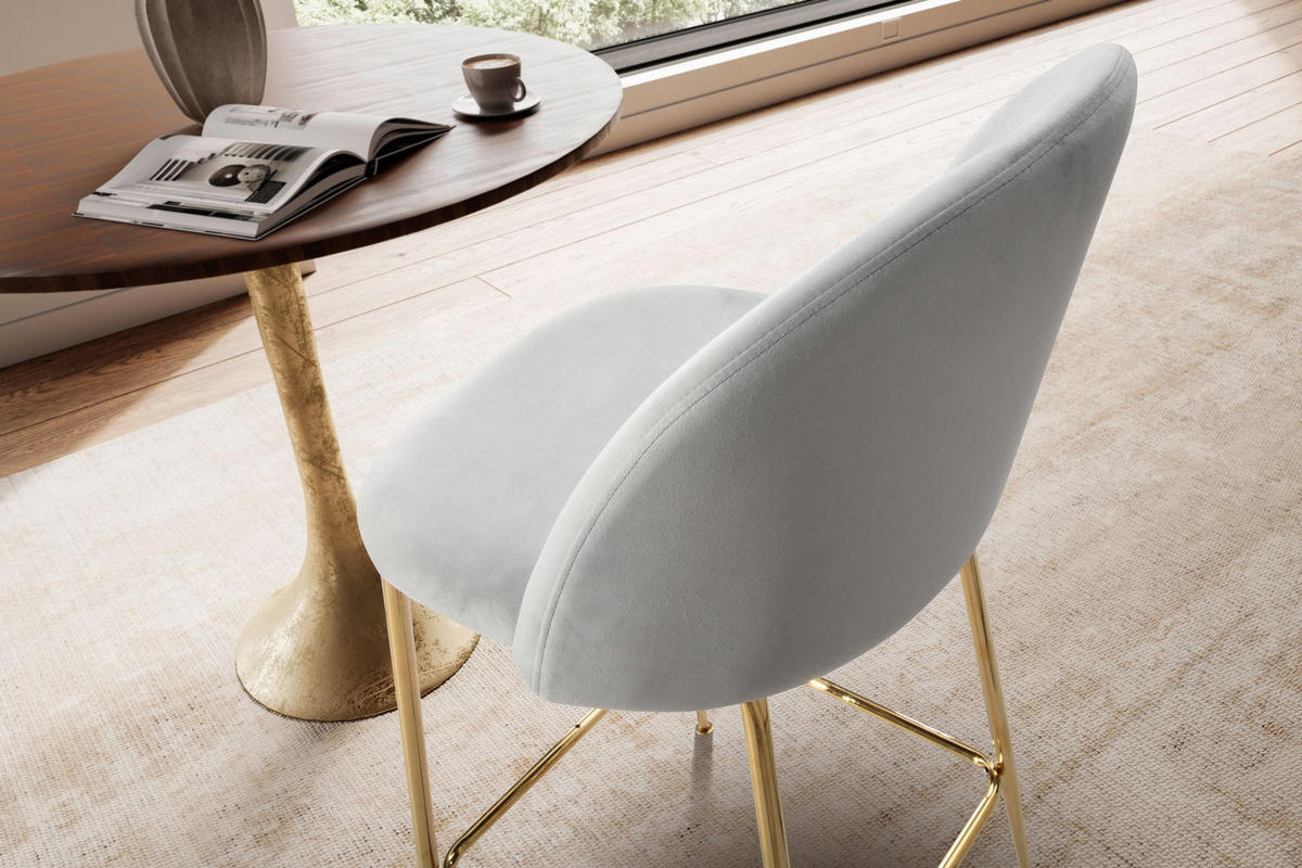 BARHOCKER 2er Set Samt Lehne Goldgestell Skandi-Stil Gepolstert, Grau 50x50x102 cm - Goldfarben/Grau, Textil/Metall (50/102/50cm) - KADIMA DESIGN
