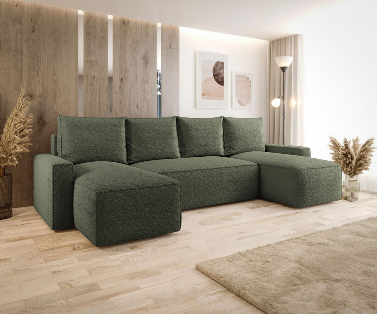 SEDACÍ souprava HAVANA tvar U tmavě zelená buklé Quelle 37 - funkce spaní, úložný prostor - smaragdově zelená, textil (300/75/140cm) - Cornero