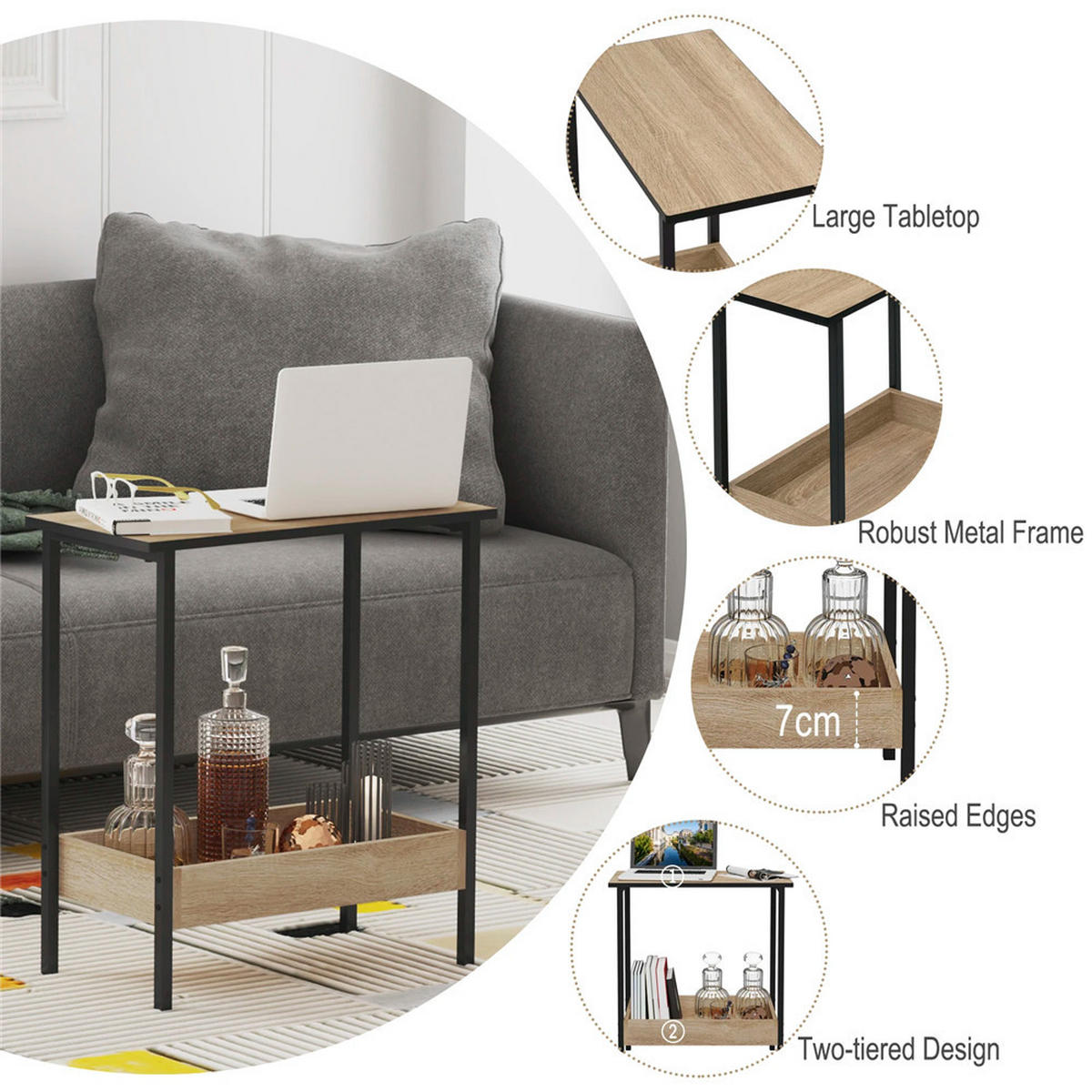 BEISTELLTISCH 2 Regale Stauraum modern Sofa Tisch Helle Eiche - Hellbraun, Holz (25/50/55cm) - Kaket