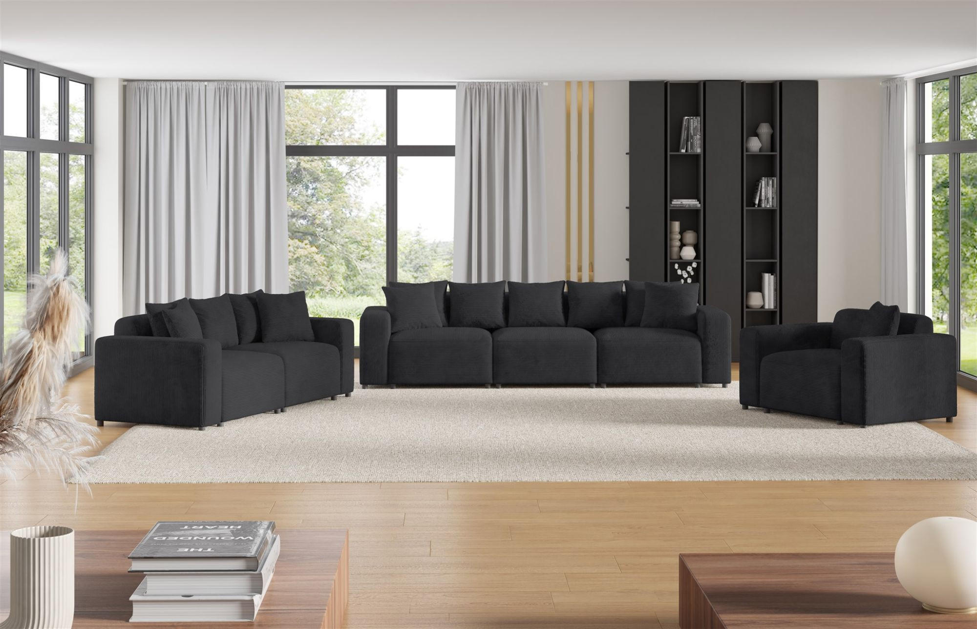 Thumbnail - Fun Möbel Sofaset, Anthrazit, Textil, 327x75x98 cm, Wohnzimmer, Sofas & Couches, Sitzgarnituren