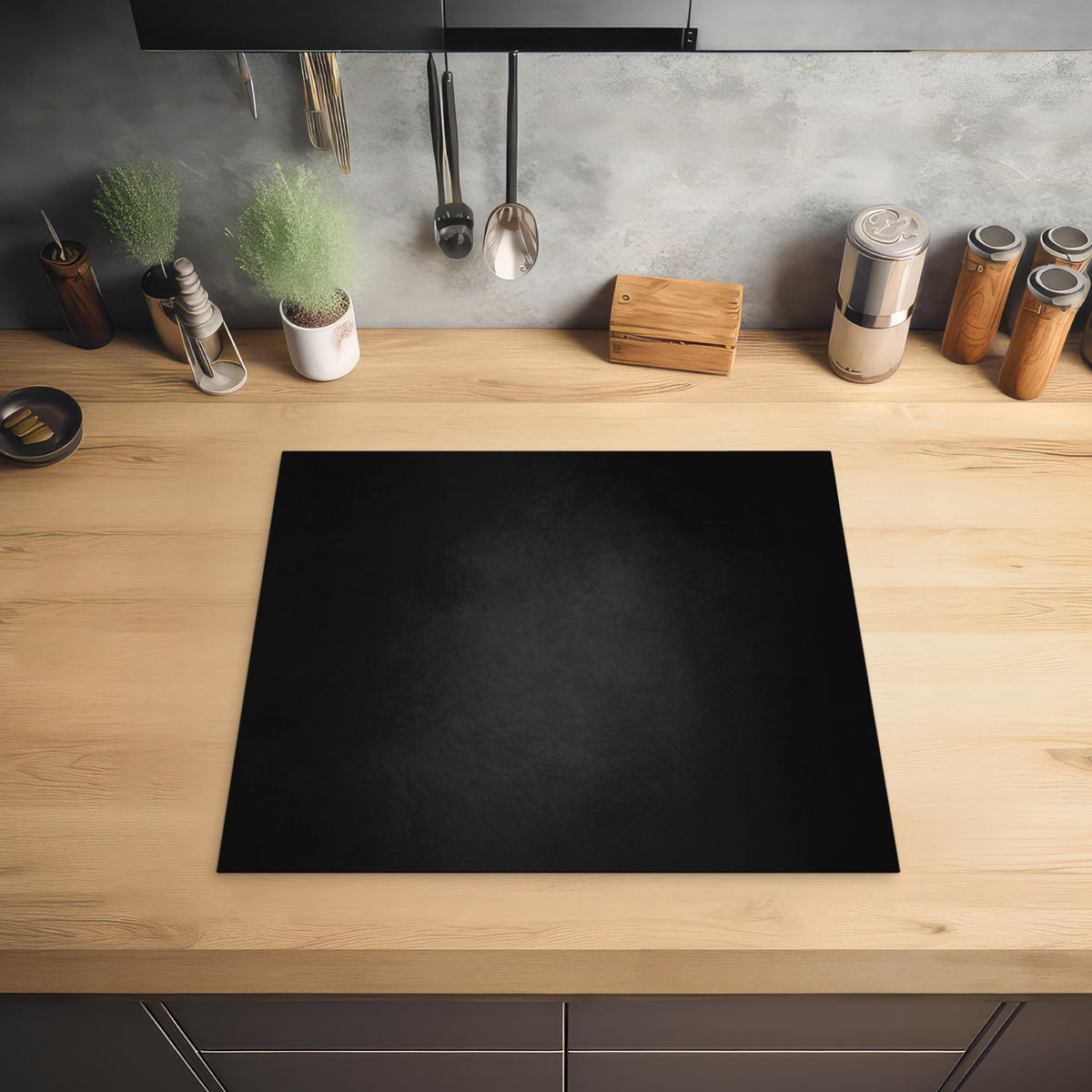 HERABDECKPLATTE - Beton - Schwarz - Grau - Strukturiert - Industriell - 60x50 - Schwarz, Kunststoff (60/50/0.2cm) - MuchoWow