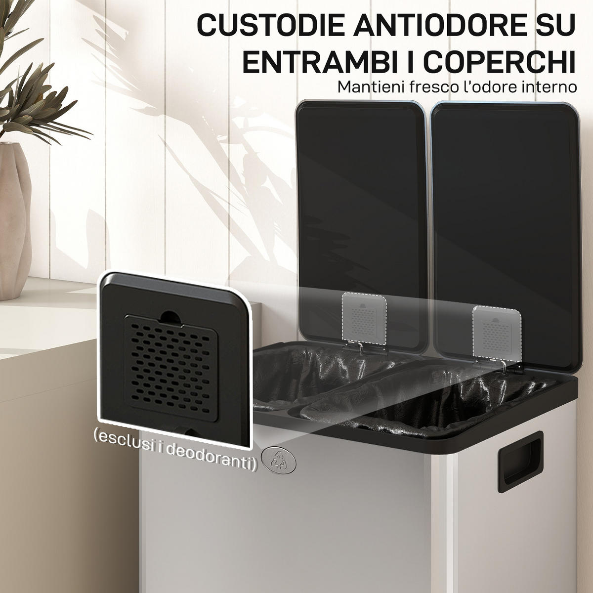 MÜLLTRENNSYSTEM 2 FÄCHER 56 Liter 45,8/67,6/36 cm Edelstahl Silber MIT SOFTCLOSE Küche - Silberfarben, Metall (36/67.6/45.8cm) - Rolipo