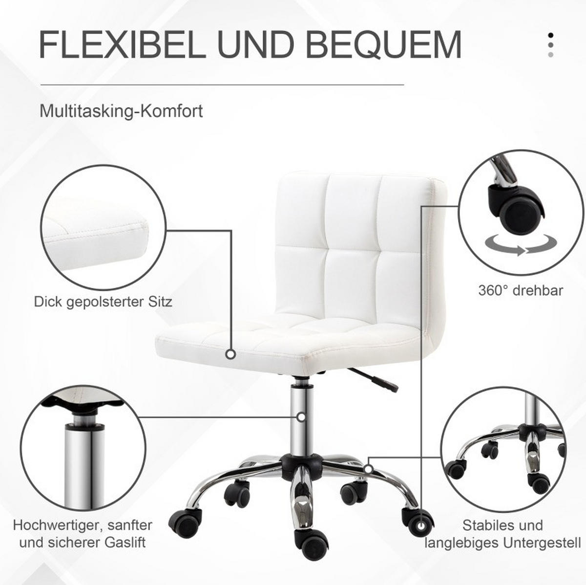 DREHSTUHL, Sitzhöhe 45–57 cm, weißes Bonded Leather, verzinktes Stahlgestell, ohne Armlehnen, 51/46/92 cm,Weiß - Weiß, Kunststoff (46/92/51cm) - Redom