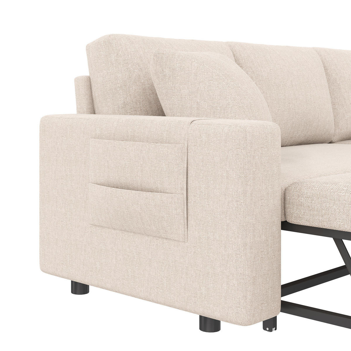 ECKSCHLAFSOFA Leinen Beige mit Stauraum, Schlaffunktion und mit Kissen - Beige, Holzwerkstoff/Kunststoff (219.5/142.5cm) - WISHDOR