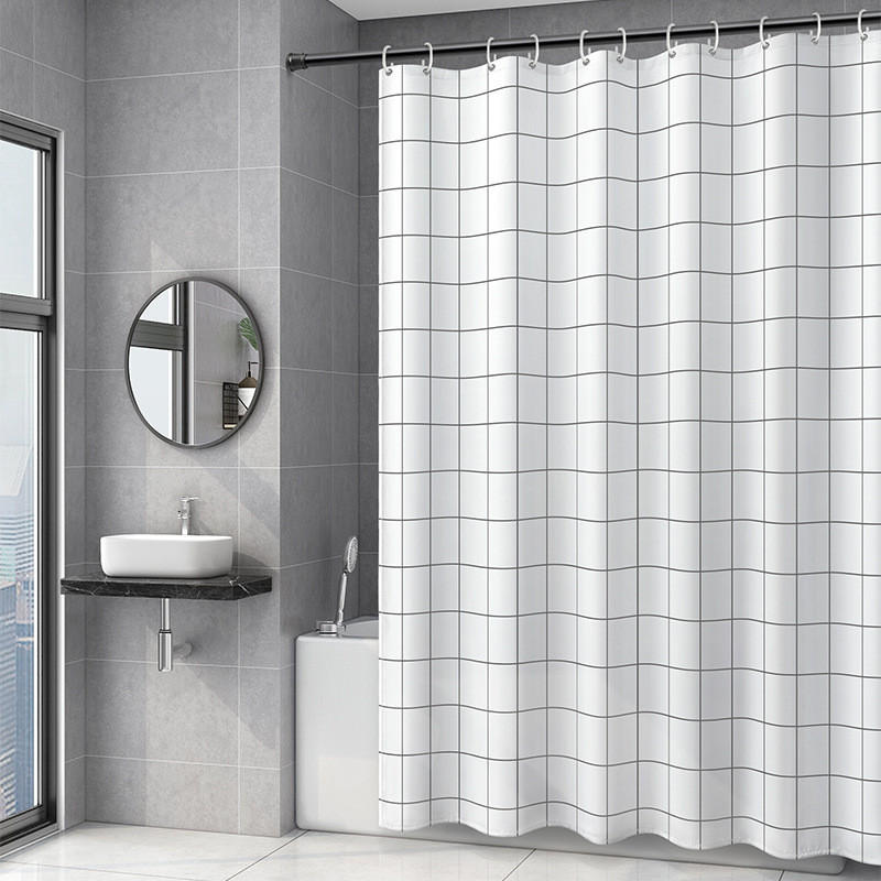 DUSCHVORHANG schnelltrocknend beschwerter Saum waschbar Badezimmer Polyester mit Haken 180 x 200 cm - Weiß, Textil (180/200cm) - MCBOSON