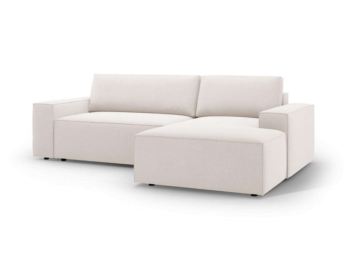 AUSKLAPPBARES-ECKSOFA rechts mit Container Jodie aus strukturiertem Stoff leichtes beige 3 Sitzplätze - Creme, Textil (246/151cm) - Micadoni