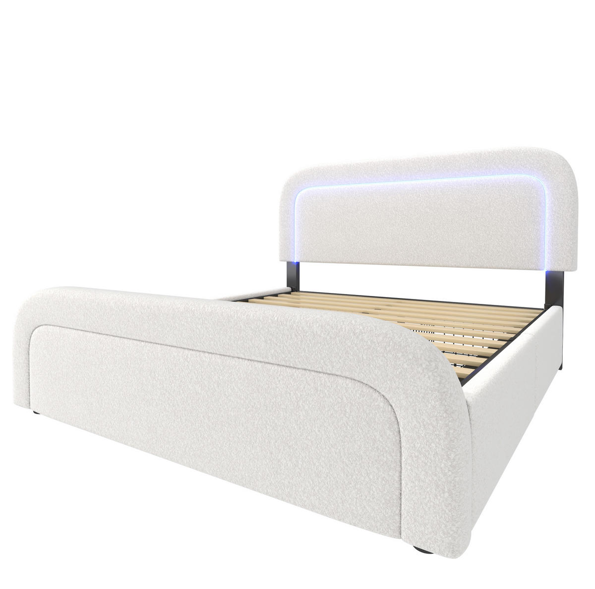 POLSTERBETT 160/200 cm weiß aus Sherpa mit LED, USB-C und 4 Schubladen - Weiß, Textil (160/200cm) - OKWISH