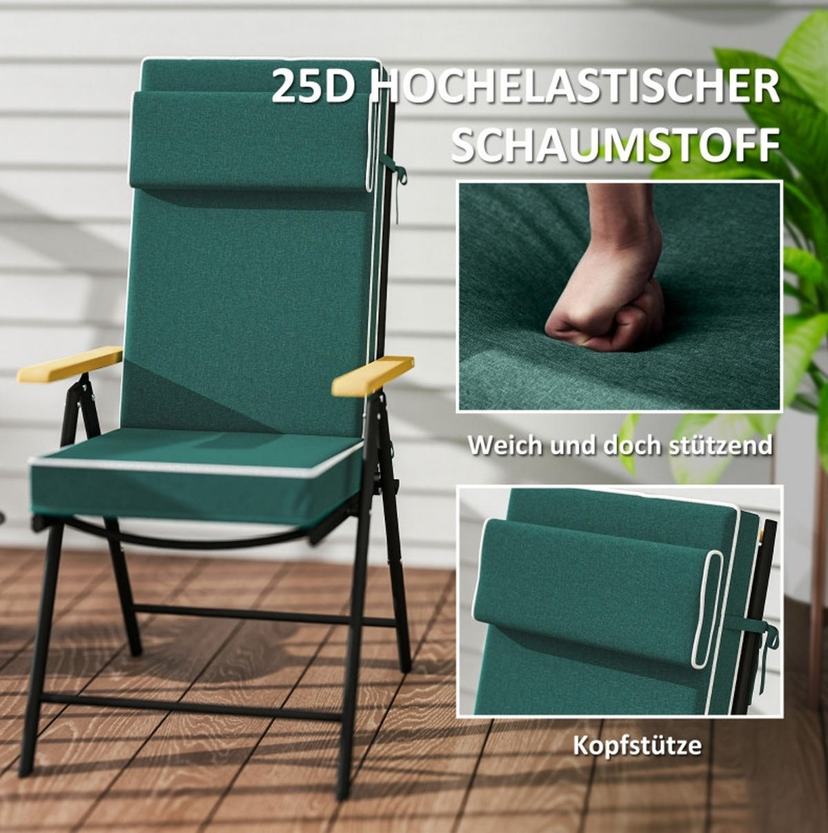 SESSELAUFLAGEN aus Polyester 120x47x9,5 cm in Grün mit Kopfstütze - Grün, Textil (47/9.5/120cm) - Modfu