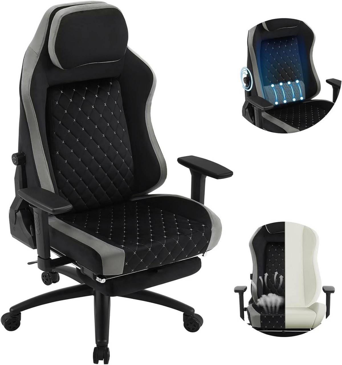 GAMINGSTUHL Samtbezug, Metallrahmen, Schwarz+Grau - Schwarz/Grau, Kunststoff/Textil (73/122.5/65cm) - Woltu
